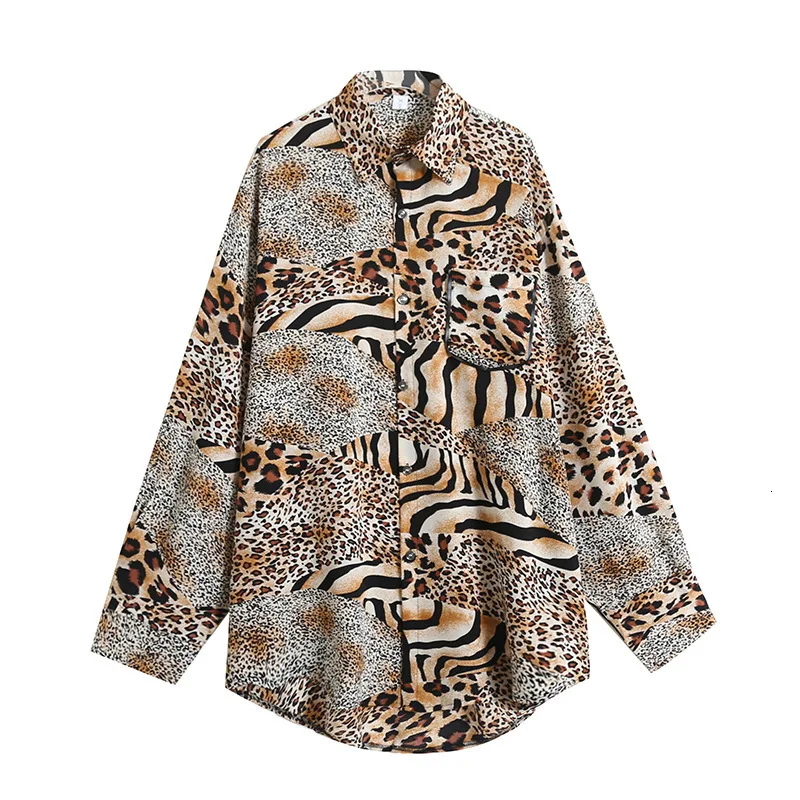 Khaki Leopard LANMREM,, свободная рубашка с длинными рукавами, Женская Весенняя новая, женская, леопардовая, тонкая, тонкая, с отворотом, однобортная рубашка, PC244 - Цвет: Khaki Leopard