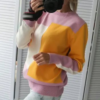 

New Multicolor Autumn Winter Women Sweater O-Neck Knitted Jumper Top Loose Casual Warm Femme Sweater 2020