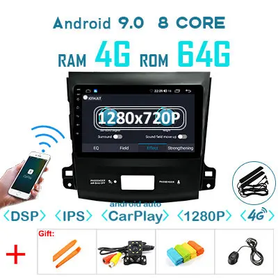 1280P Android 9,0 Carplay 4G 64G gps радио для Mitsubishi Outlander xl 2 2005-2011 peugeot 4007 Citroen C-Cross без DVD плеера - Цвет: 4G64 1280carply-NO C