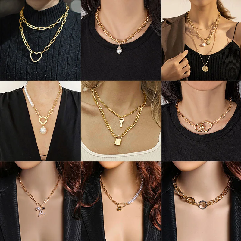 Bohemian New Multilayer Heart Necklace For Women Fashion Gold Portrait Coin Pendant Thick Chain Necklaces Choker Party Jewelry | Украшения
