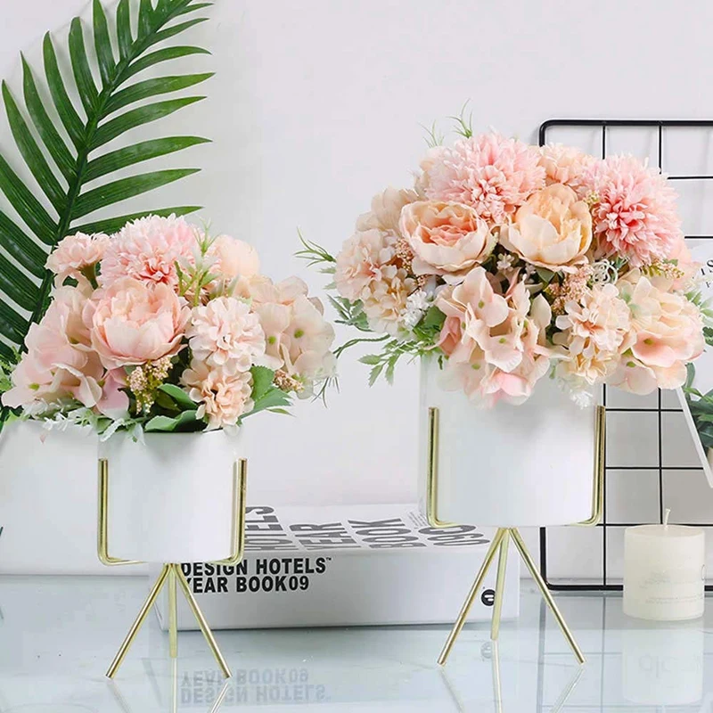 Artificial Flowers, Fake Peony Silk Hydrangea Bouquet Decor Plastic Carnations Realistic Flower Arrangements Wedding Decoration