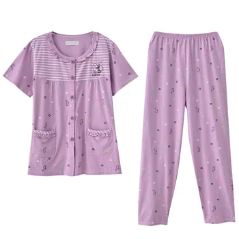 

Casual Loose 2PCS Sleepwear Kimono Bathrobe Gown Summer Cotton Women Pijamas Suit Pajamas Set Plus Size Home Clothes Negligee