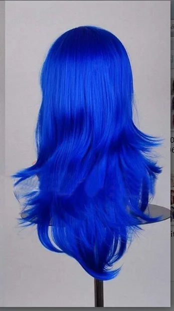 QQXCAIW длинные волнистые косплей парик красный зеленый фиолетовый розовый черный синий серебристый серый Блондин Коричневый 70 см синтетические волосы парики - Цвет: dark blue