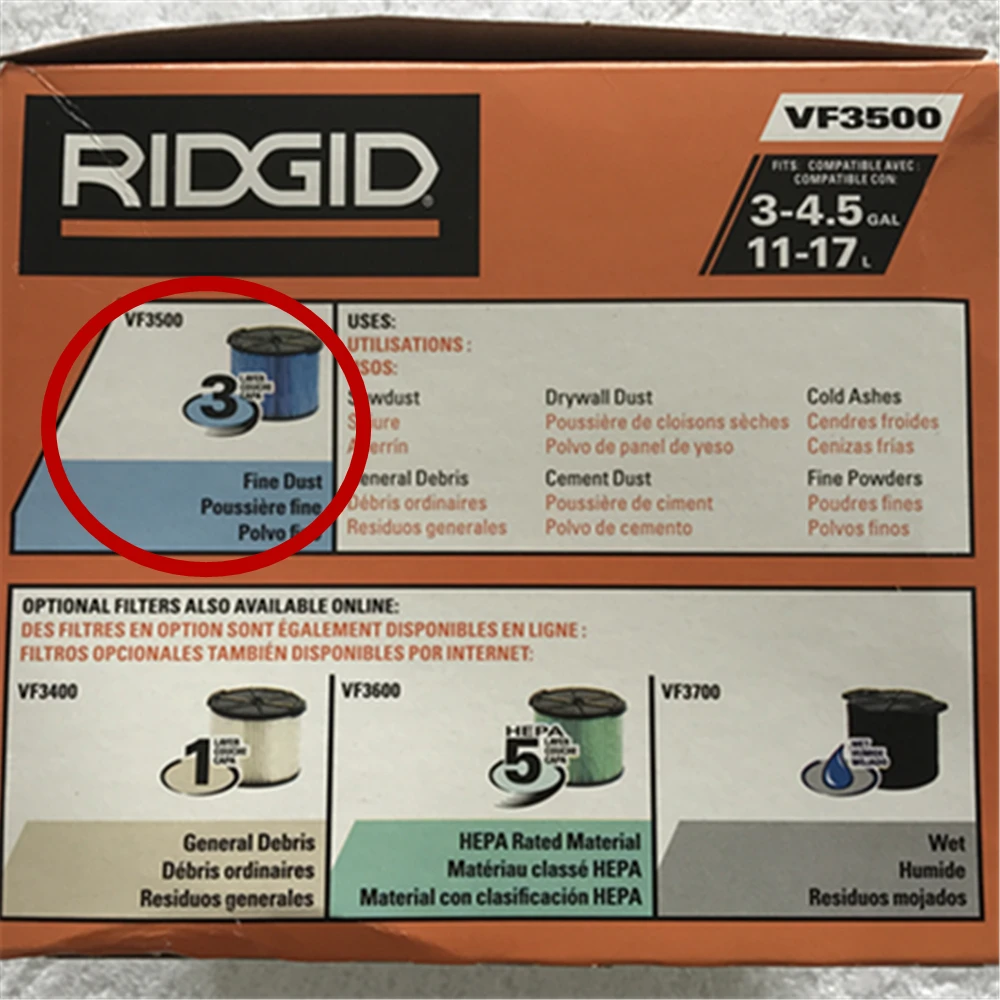 1 шт. фильтр для пылесоса Ridgid VF3500 3 слойный плиссированный бумажный вакуумный 4.5gal