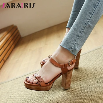

SARAIRIS 2020 Fashion Retro Platform Sandals High Quality Genuine Leather Sandals Women High Heels Summer Dress Shoes Woman