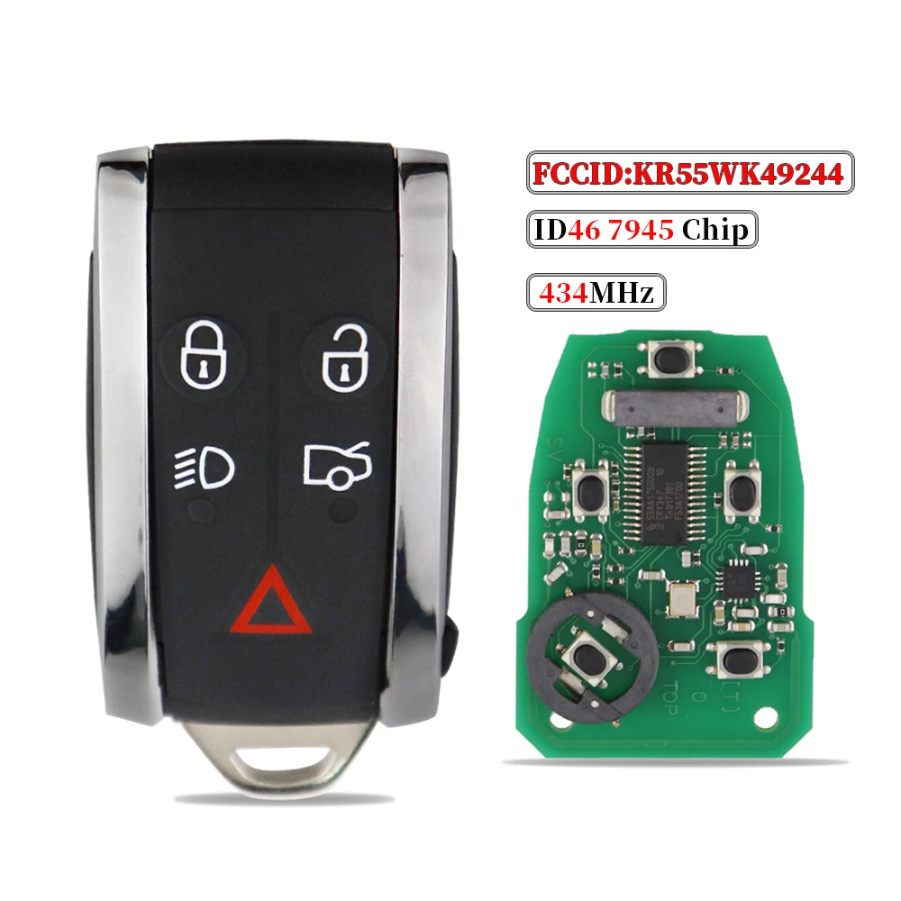 Chiave/Telecomando Per Jaguar Xf Xfr Xk Xkr 2009-2013 Fcc:kr55wk49244 Pcf7945 434 Mhz Id46 Chiave Automatica Non Tagliata Intelligente - pulsante 5 Jaguar -