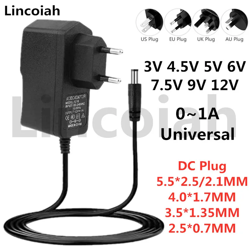 Lincoiah Мощность адаптер постоянного тока 3V 4 5 V 5V 6V 7 9V 12V AC100 240V универсальный