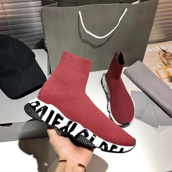 

Letters Printes Women Socks Boots Green Elastic Knit Sock Boots Ladies FLats Casual Boots Fashion Kardashian Ankle Boots Women