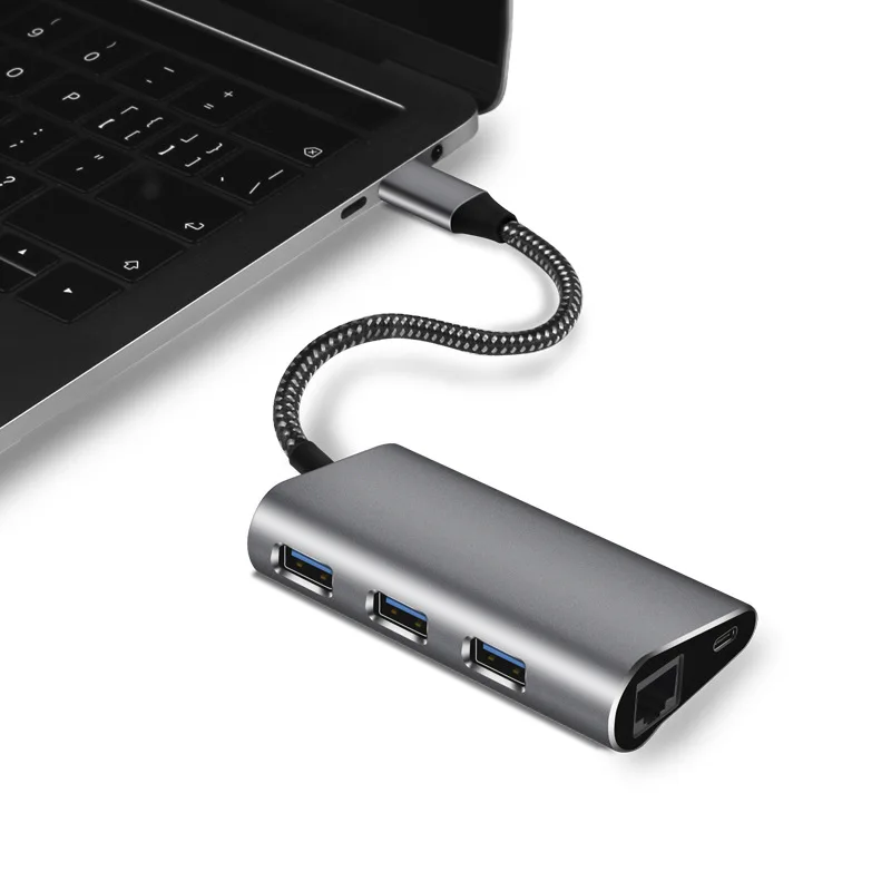 Кабель-Переходник USB C на адаптер Gigabit 3-Порты и разъёмы USB 3,0 ступица из алюминиевого сплава нет дисковода нужно разветвитель с Тип-C адаптер+ RJ45 Gigabit Ethern LAN