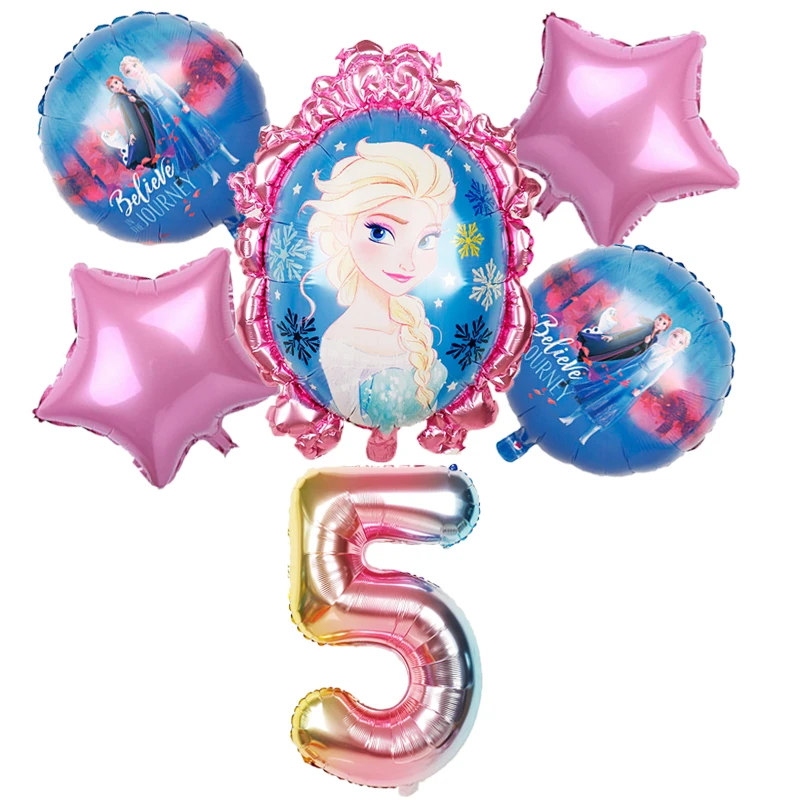 1set 6 шт elsa disney принцессы из мультфильма “Холодное сердце” воздушные шары с гелием 32 дюймов номер Baby shower из фольги globos День Рождения украшения детские игрушки - Цвет: 1set