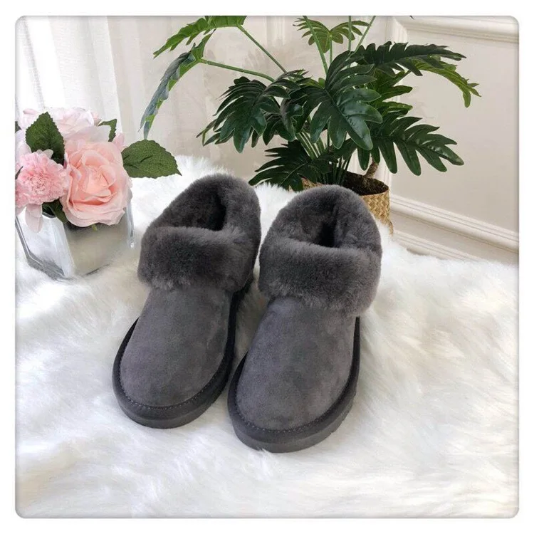 Новая повседневная зимняя обувь женские ботильоны классические зимние ботинки теплая шерсть зимние ботинки на плоской подошве с натуральным мехом нескользящая резиновая подошва - Цвет: Grey