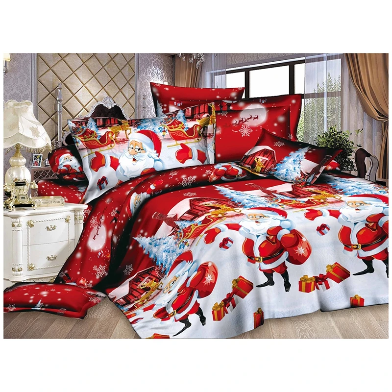 Рождественский домашний текстиль, хлопковое постельное белье высокого качества, Комплект постельного белья из 4 предметов(Цвет: Красный