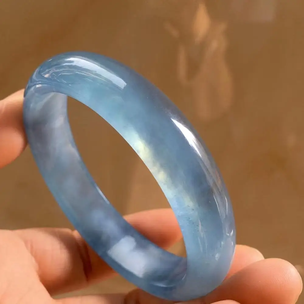 Certificate Natural Ice Aquamarine Bangle For Women Lady Crystal 15x7.5mm Beads Fashion Jewelry AAAAA Inner Diameter 61.5mm