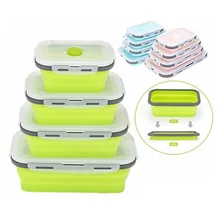 Силиконовый складной Ланч-бокс, контейнер для хранения еды, Bento BPA Free, Microwavable, портативный, для пикника, кемпинга, прямоугольная, открытая коробка