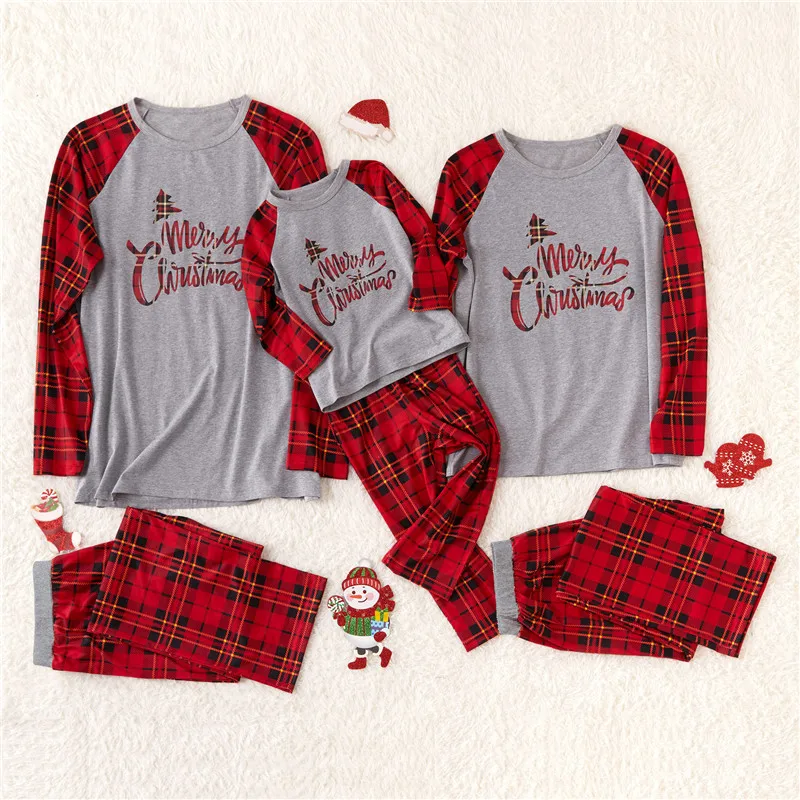 

Family Matching Christmas Pajamas, Dad Mom Kid Letter Printed Plaid Sleepwear Home wear Sets Warm Family Wear