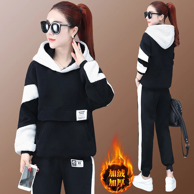

2019 New Winter Women Sportswear Tracksuit Thick Fleece Warm Hoodie Sweatshirt+pant Running Jogger Fitness Casual Set Sport Suit