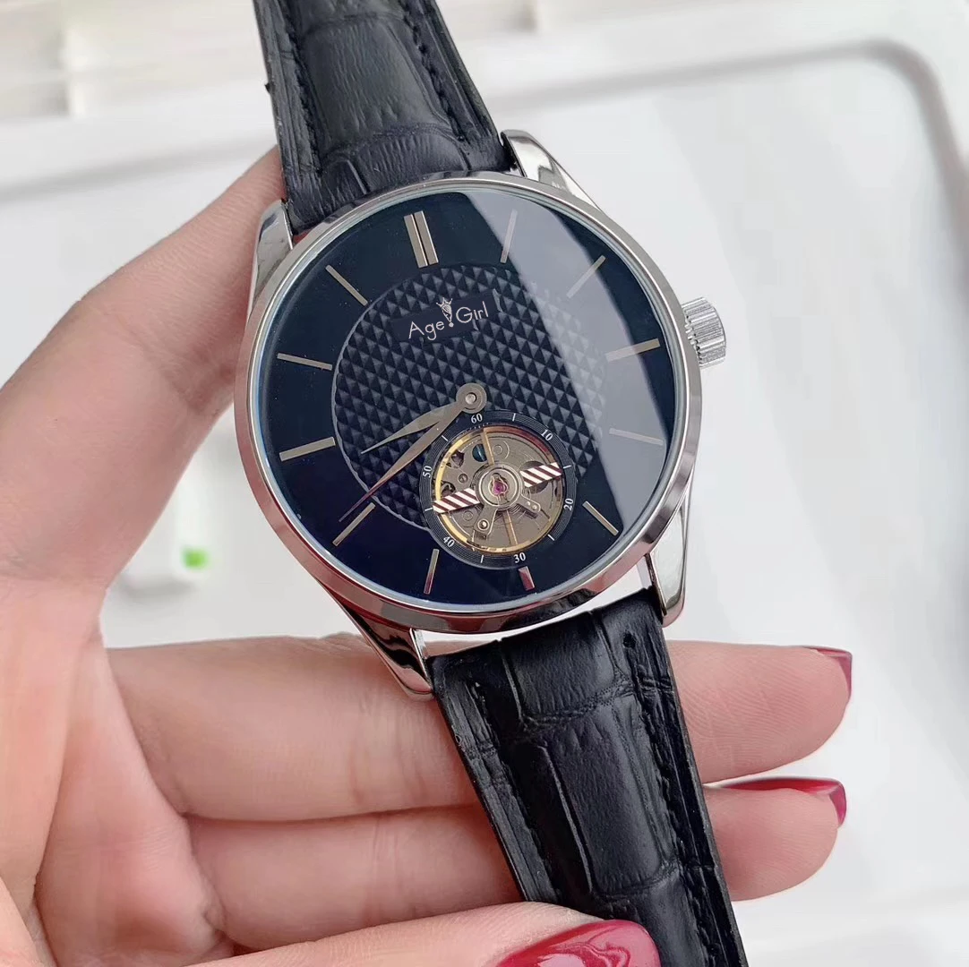 

Luxury Brand New Men Automatic Mechanical Watch Silver Brown Leather Black White Tourbillon Sapphire Glass Back Simple AAA+