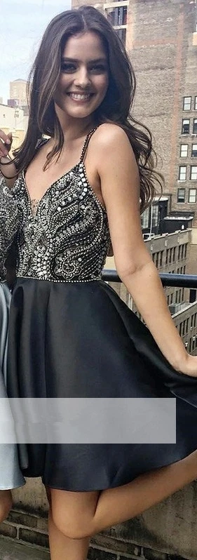 Черный Robe de Soiree Courte Роскошные бусины Кристаллы Короткое платье для выпускного вечера сексуальные вечерние платья с открытой спиной Vestido de Festa Curto - Цвет: Черный