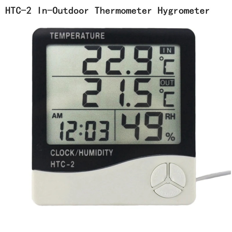ЖК-цифровой измеритель температуры и влажности для дома и улицы, гигрометр, термометр, метеостанция с часами - Цвет: HTC-2 in-Outdoor