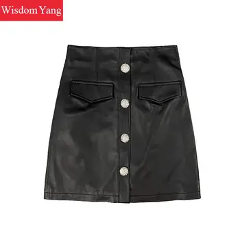 

Summer General Leather Mini Skirts For Womens High Waist Green Black Sheepskin A Line Skirt Wrap Bodycon Sexy Party Punk Skrit