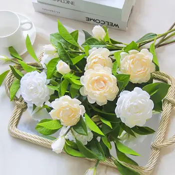 

1pcs 58cm Artificial Flowers White Camellia Bouquet Wedding Bride Holding Fake Flowers Home Party Decor Simulation Flowers
