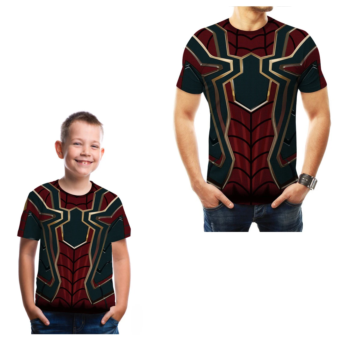 

Boy's T-shirt Casual Family Clothes Parent-Child Clothing Men's T-shirt Avengers Spider Man O-neck Short Sleeves Tees Boys Tops