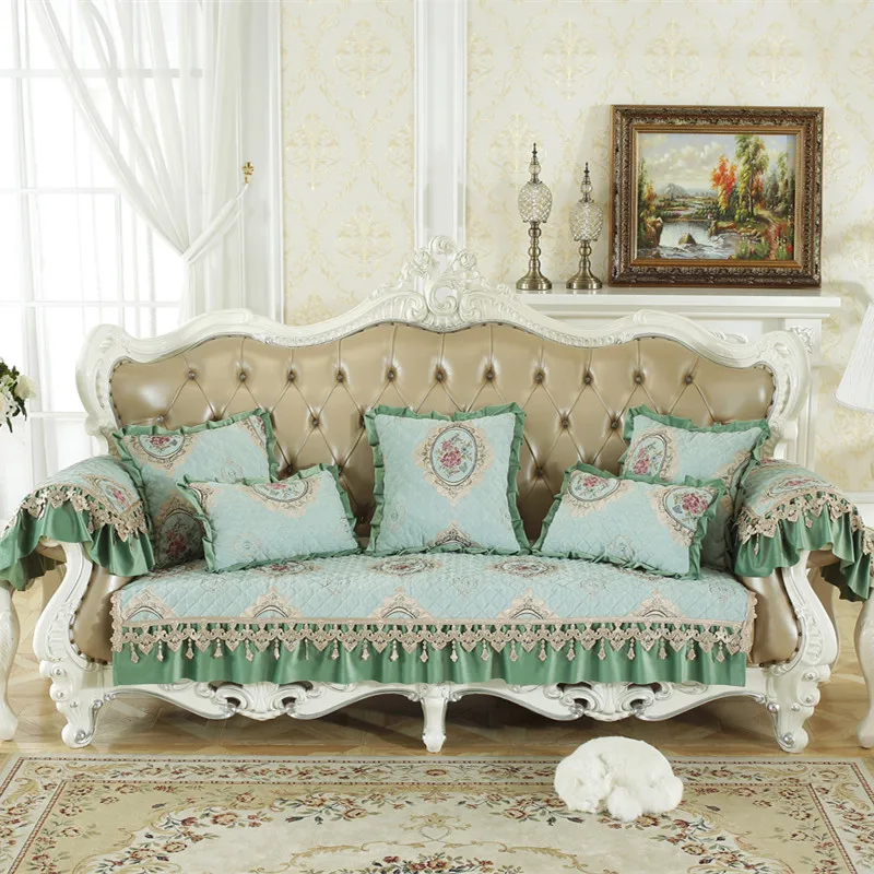 Green Чехол для дивана, кружевной, нескользящий, шенилловая овечья шерсть, кашемир, жаккард, чехлы для дивана, cama, чехлы для мебели для гостиной, секционные - Цвет: Green