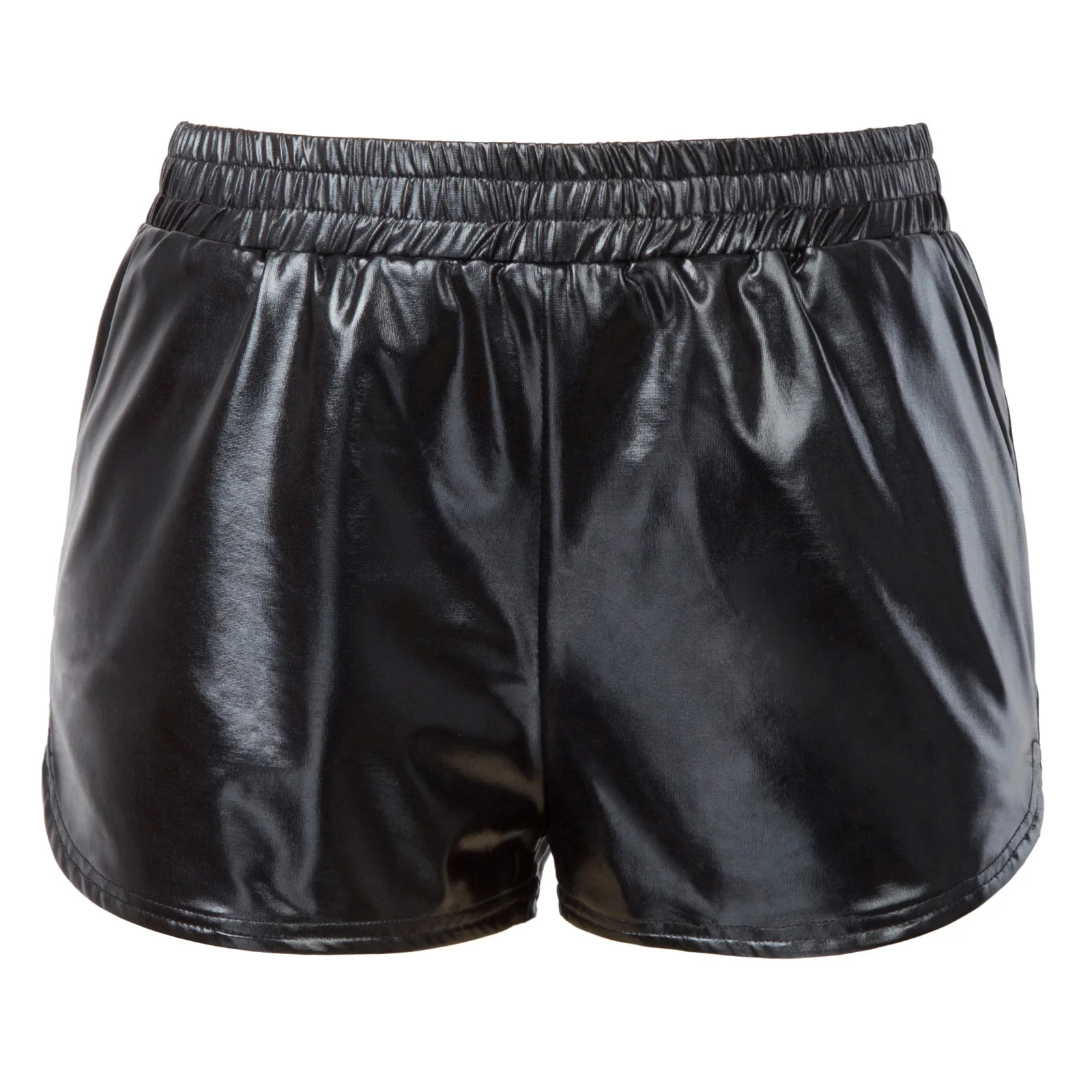 

PU Leather Shorts Women's Black Sexy Shinny Elastic Waist Metallic-Like Short Pants With Pockets Summer Shorts