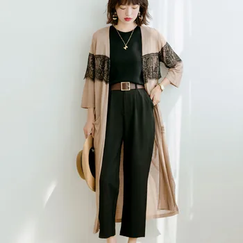 

2020 Women Trench Coat Lace Cardigan Elegant Mature Leisure Loose Long Sleeve Thin Wild Solid Coat Casual Spring Outwear