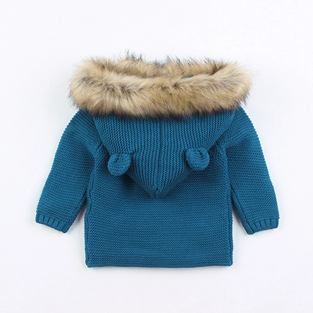 Pudcoco Одежда для маленьких девочек и мальчиков сплошной цвет вязания теплая верхняя одежда с капюшоном, кардиганы, пальто зимняя куртка, верхняя одежда
