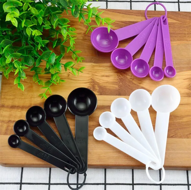 5pcs/set Kitchen Measuring Spoon Teaspoon Coffee Sugar Scoop Baking Cooking Kitchen Measuring Cups With Scale Tools 3 Colors