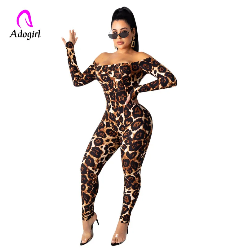 

Leopard Print Female Jumpsuit Sexy Off Shoulder Pencil Pants Bodycon Jumpsuit Casual Evening Club Party Overalls Skinny Rompers
