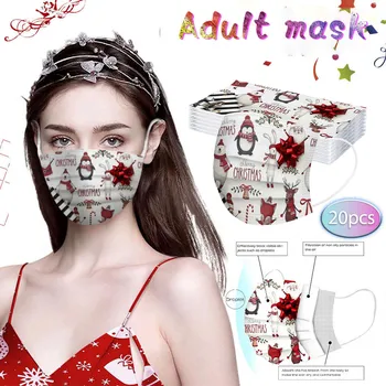 

20pc Christmas Masks Adult Disposable Masks Breathable Three Layer Non Woven Face Mask Cover Mouth Elastic Earloop Mascaras
