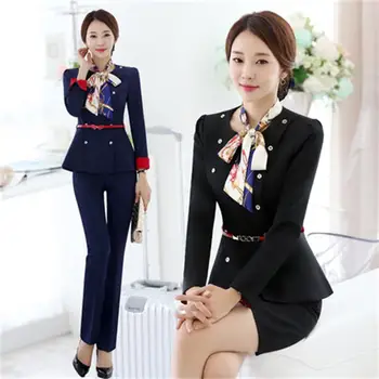 

New professional female skirt suit OL Slim stewardess hotel jewelry beauty salon overalls autumn and winter clothing