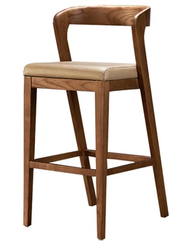 

Nordic solid wood bar stool backrest armrest padded Chinese-style log high chair