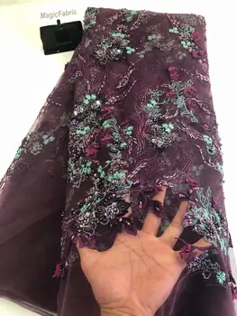 

New Designs French handmade Lace with Beads 2019 African Handmade Beaded Nigerian Fabric for Wedding Dress