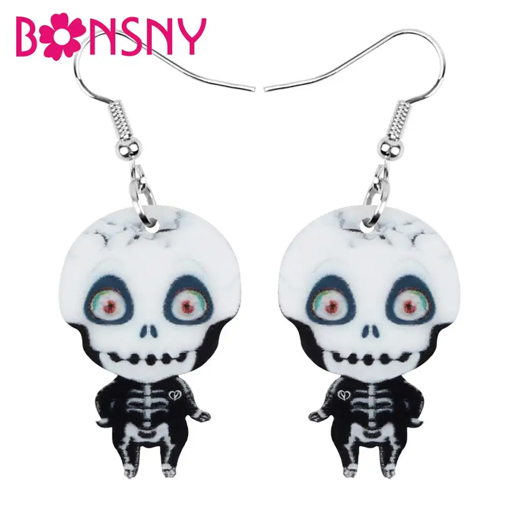 

Bonsny Acrylic Halloween Anime Skull Skeleton Ghost Earrings Drop Dangle Festival Decoration Jewelry Lady Girls Teens Party Gift