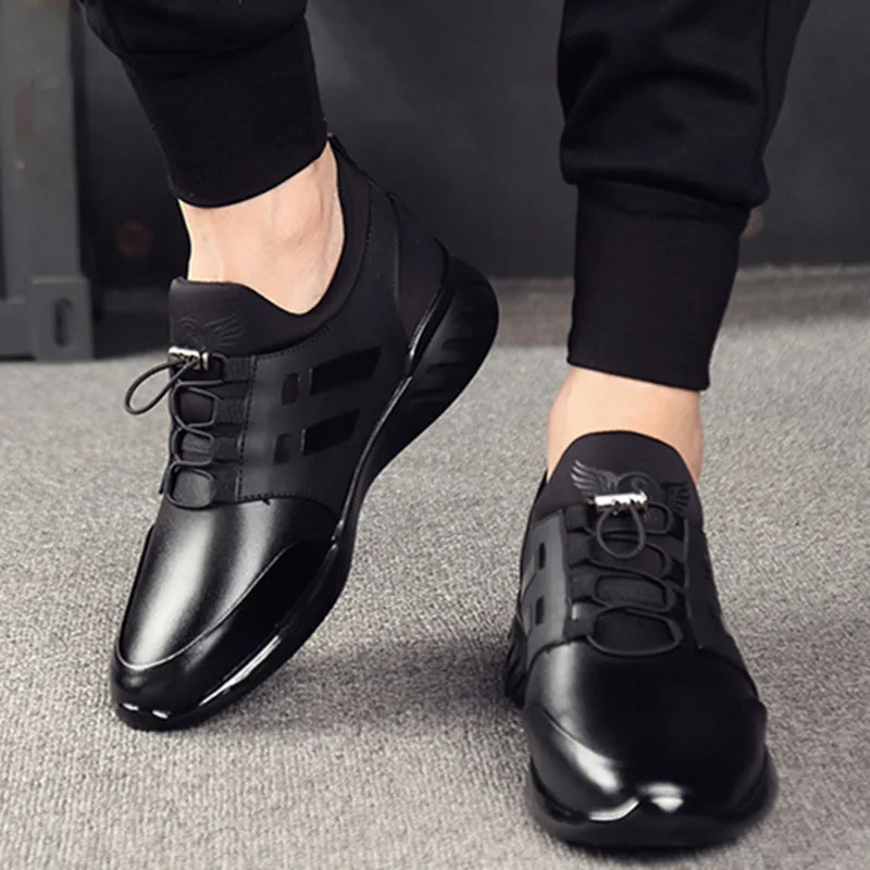 Zapatos informales de cuero sintético para hombre, zapatillas vulcanizadas con cordones, aumento de altura, 6cm y 8cm, Color sólido, transpirables, para negocios