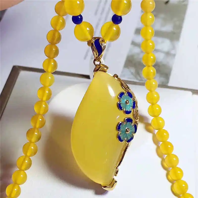 

Jadery Natural Green Yellow Chalcedony Beads Necklaces & Pendants Fashion Winter Sweater Chain Long Necklace Silver 925 Jewelry