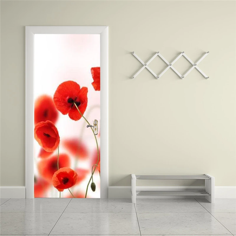 

Самоклеящиеся красивые наклейки на двери с цветами, домашнее украшение, дверная крышка, настенные наклейки, фотообои, постер