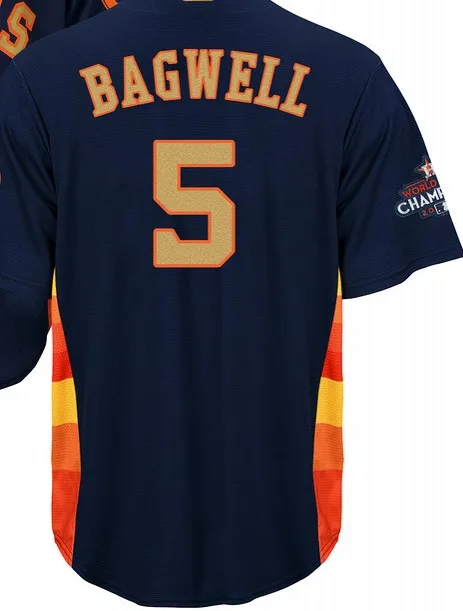 For men A+++ Качественная мужская Золотая Футболка Houston 5 Bagwell 6 Marisnick 7 Craig Biggio 9 Gonzalez 10 Yuli Gurriel - Цвет: For men
