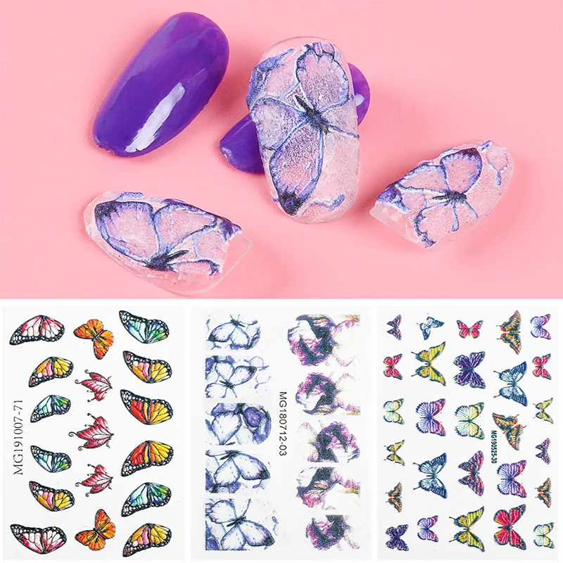 

1sheet 5D Butterfly Acrylic Engraved Self Adhesive stickers DIY Decorations Transfer Nail Water Slide Decals