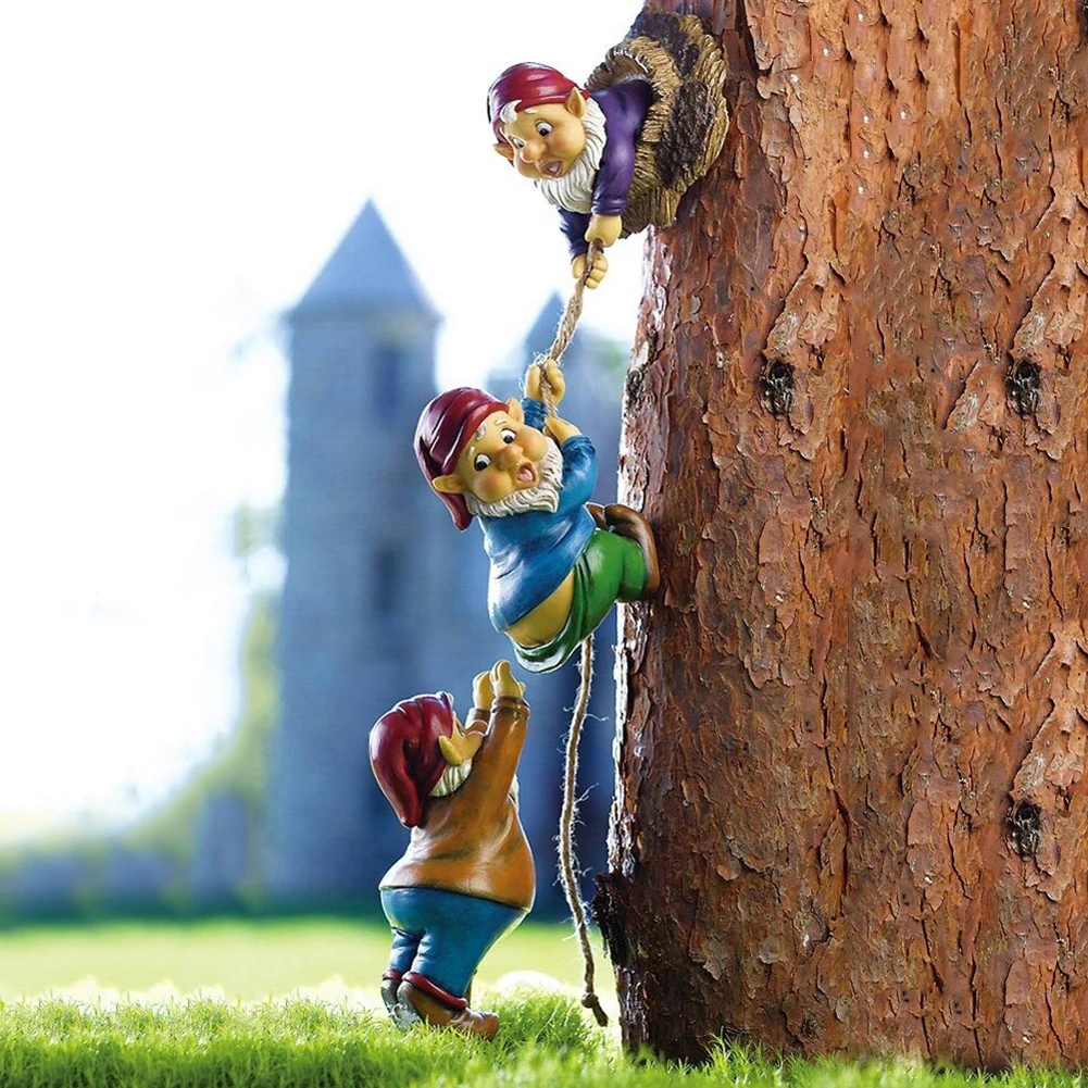 Resin Climbing Gnome Garden Decor Statue