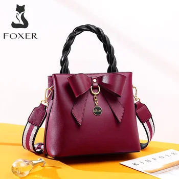 

Foxer Bow Messenger Bag Stylish Women ShoulderBag Young Lady Elegant Handbag Female Cow Leather Purse Street Fashion Girl Totes