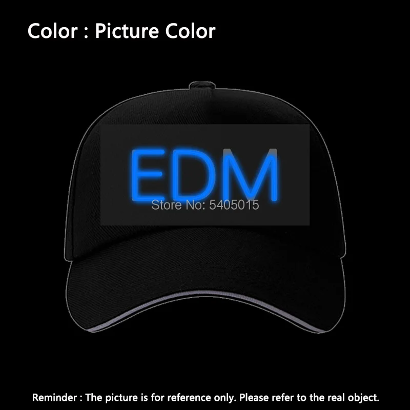 Светящиеся буквы Волк/EDM/LAA Бейсболка Мода Мужчины Женщины EL Hat светящиеся вечерние шляпы для праздника DIY украшения(Цвет: Черный - Цвет: EDM-Blue