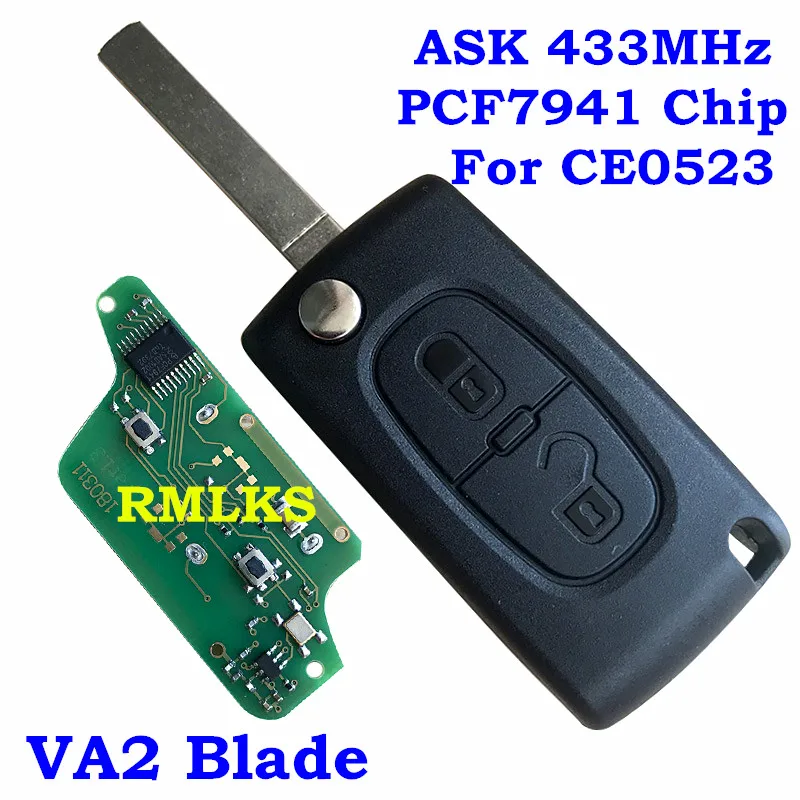 2 кнопки авто флип дистанционного ключа автомобиля PCF7941 чип 433 МГц для peugeot 207 208 307 308 407 408 807 партнер(CE0523 ASK/FSK HU83/VA2