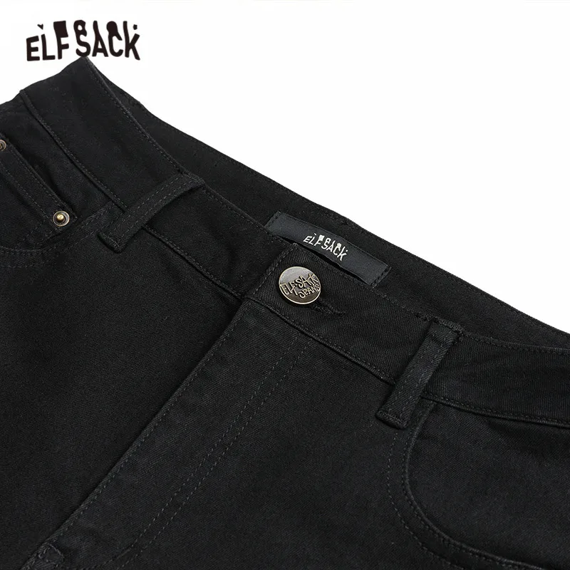 ELFSACK, черные, одноцветные, с вышивкой лисы, повседневные джинсы для женщин, зима, новые, чистые, рваные, обтягивающие, офисные, для девушек, базовые штаны для ежедневной носки