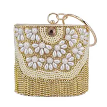 Золотой Кристалл Клатч с кисточками сумки жемчужные вечерние сумки на ремешке модные железные обручи женские сумки через плечо