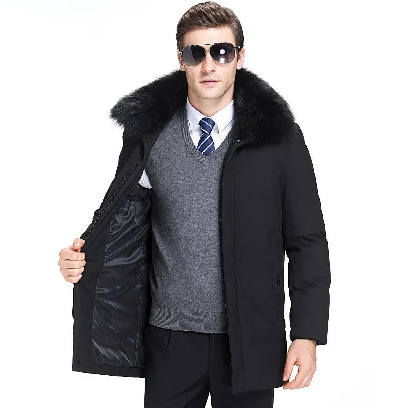 Shoppe Качественная мужская одежда среднего возраста стиль пуховое пальто для мужчин воротник из лисьего меха папа-толстое теплое пальто