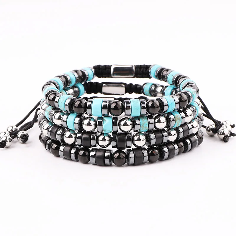 New Fashion High Quality Mix Color Natural Stone Stainless Steel Beaded Macrame Bracelet Men Women - Image 2